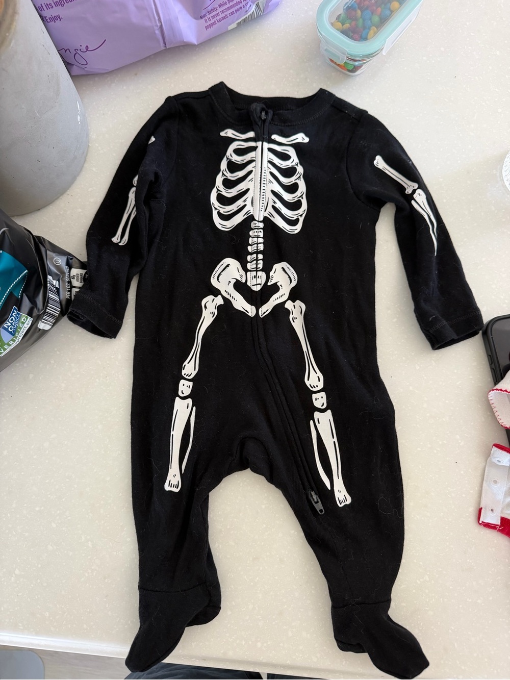 Old Navy Black Skeleton Print Kids Footed One-Piece Costume